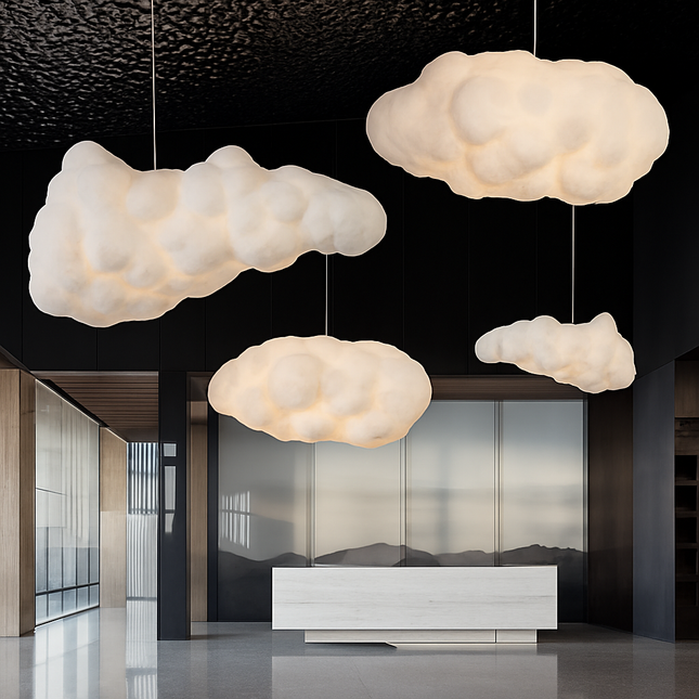 Lustre nuages blancs en coton et soie avec LED pour enfants — LZ4X9Q7M