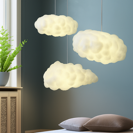 Lustre nuages blancs en coton et soie avec LED pour enfants — LZ4X9Q7M