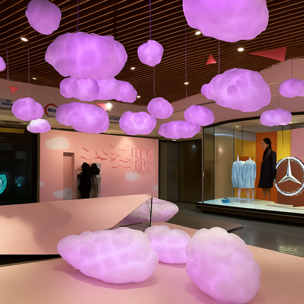 Lustre nuages blancs en coton et soie avec LED pour enfants — LZ4X9Q7M