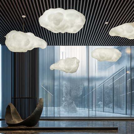Lustre nuages blancs en coton et soie avec LED pour enfants — LZ4X9Q7M
