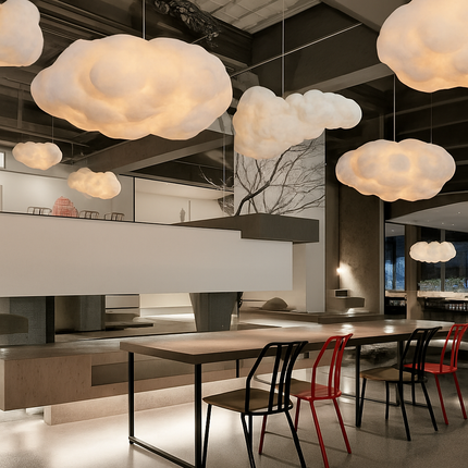 Lustre nuages blancs en coton et soie avec LED pour enfants — LZ4X9Q7M