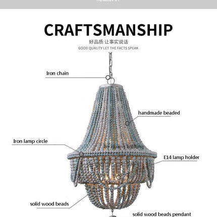 Lustre en bois à perles pour décoration intérieure élégante — LZ4N7Q2
