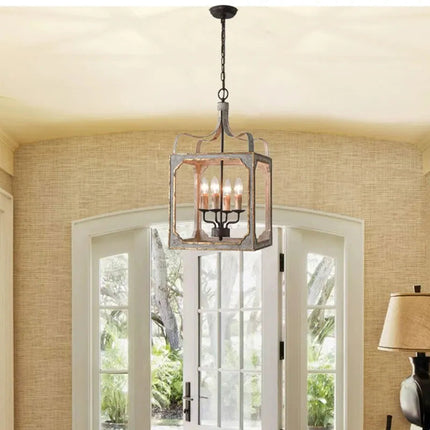 Lustre rétro en bois massif style campagne franco-américain — LZ4X7Q2