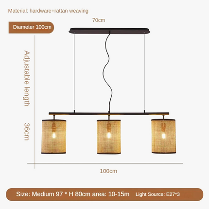 Lustre suspension rétro en rotin pour éclairage intérieur — LZ7XQ2