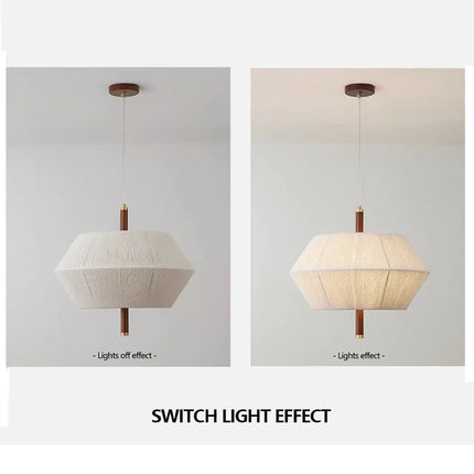 Lustre rétro en tissu tissé et bois massif pour intérieur — LZ4N7Q2
