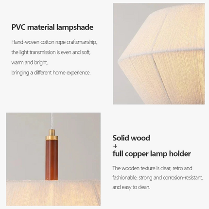 Lustre rétro en tissu tissé et bois massif pour intérieur — LZ4N7Q2