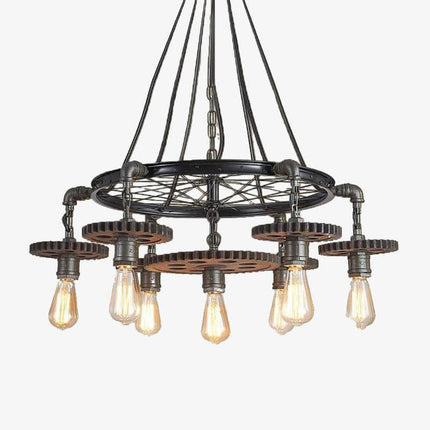 Lustre suspension LED rétro avec ampoules Edison et engrenages industriels — LZ4G7P9N