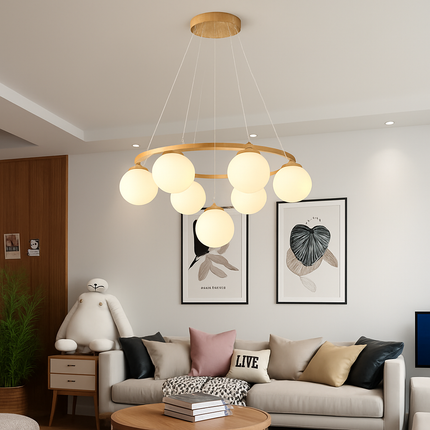 Lustre suspension en bois avec abat-jour en verre moderne — LZ4T9X