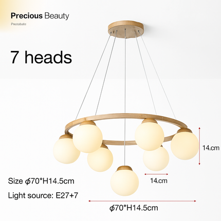 Lustre suspension en bois avec abat-jour en verre moderne — LZ4T9X