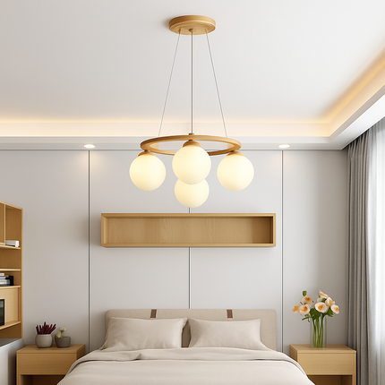 Lustre suspension en bois avec abat-jour en verre moderne — LZ4T9X