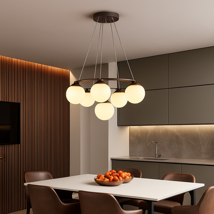 Lustre suspension en bois avec abat-jour en verre moderne — LZ4T9X