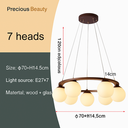 Lustre suspension en bois avec abat-jour en verre moderne — LZ4T9X