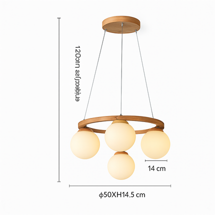 Lustre suspension en bois avec abat-jour en verre moderne — LZ4T9X