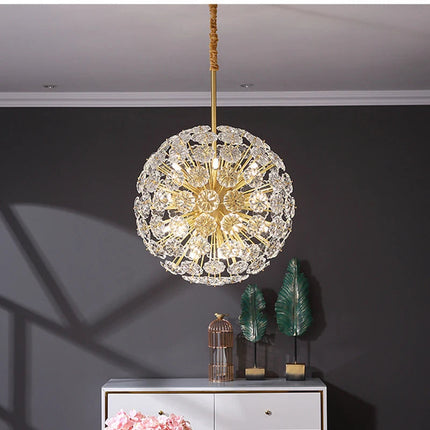 Lustre suspension cuivre orné de cristaux en forme de pissenlit rond — LZ4QJ7