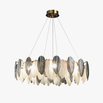 Lustre suspension LED art déco en cristal avec plumes blanches et grises — LZ4X9T2