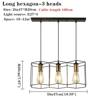 Lustre à suspension en fer forgé à têtes multiples avec câble ajustable — LZ4X9P