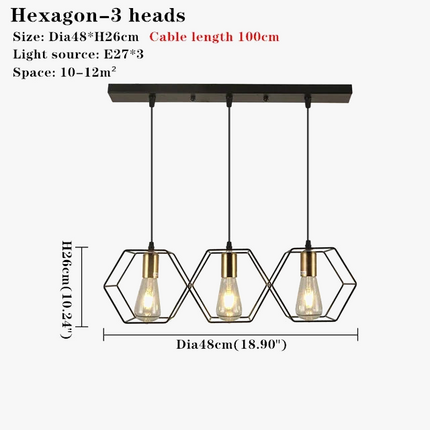 Lustre à suspension en fer forgé à têtes multiples avec câble ajustable — LZ4X9P