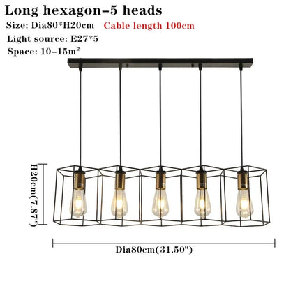 Lustre à suspension en fer forgé à têtes multiples avec câble ajustable — LZ4X9P