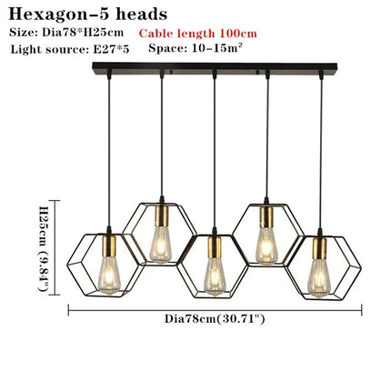 Lustre à suspension en fer forgé à têtes multiples avec câble ajustable — LZ4X9P