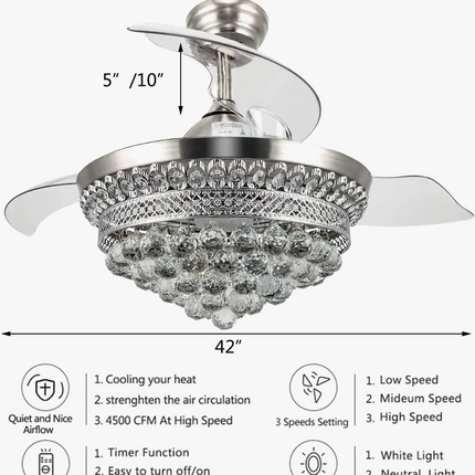 Lustre ventilateur chromé avec cristaux et lumière LED changeante — LZ4QJ7