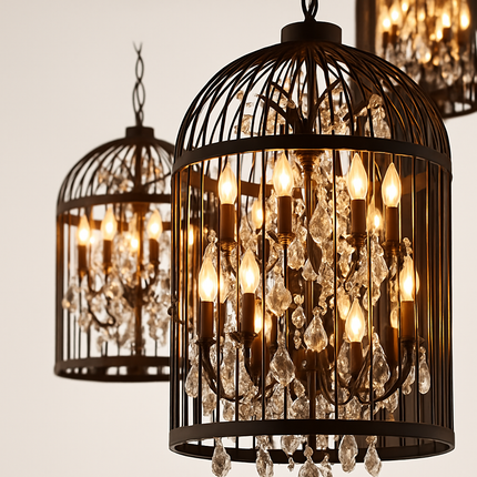 Lustre cage à oiseaux vintage en cristal pour bars et restaurants — LZ4X9T2