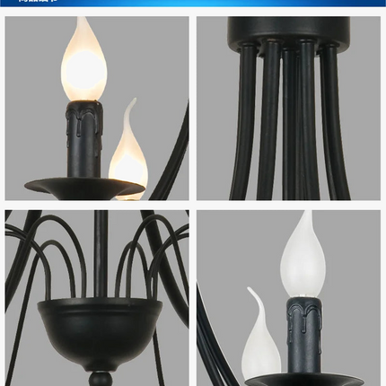Lustre vintage en fer forgé noir avec bougie et métal — LZ4X9J2