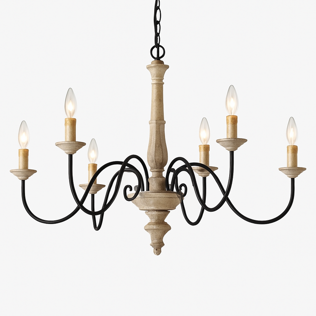Lustre suspension vintage en bois massif style nordique français — LZ4X9T2