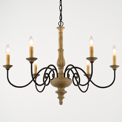 Lustre suspension vintage en bois massif style nordique français — LZ4X9T2