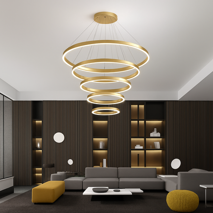 Moderne Led anneaux suspension lampe cercle plafond suspendu lustre pour chalet salon salle à manger escalier maison luminaire