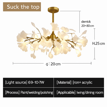 Suspension LED ronde feuille de gingko style nordique pour intérieur — LZ4X9T2