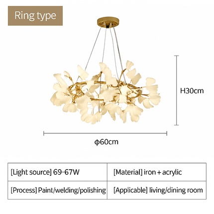 Suspension LED ronde feuille de gingko style nordique pour intérieur — LZ4X9T2