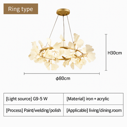 Suspension LED ronde feuille de gingko style nordique pour intérieur — LZ4X9T2