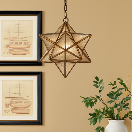 Suspension géométrique en cuivre et verre style étoile rétro pour bar et café — LZ4D9XQ