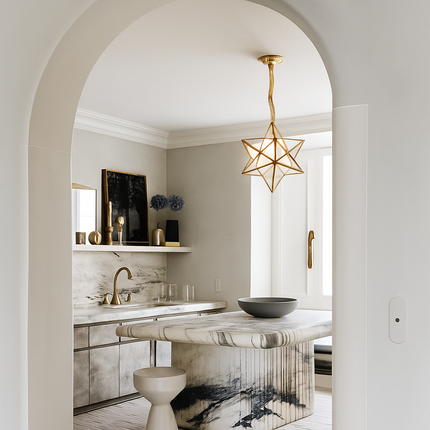 Suspension géométrique en cuivre et verre style étoile rétro pour bar et café — LZ4D9XQ