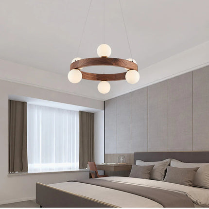 Suspension ronde en bois style nordique pour salon et salle à manger — LZ4X9P