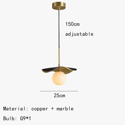 lustre en cuivre avec boule de marbre naturel