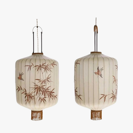 Nouvelle lampe lanterne en tissu chinois pour Restaurant salon rétro hôtel chez l'habitant balcon motif dessiné à la main lustre ampoule gratuite