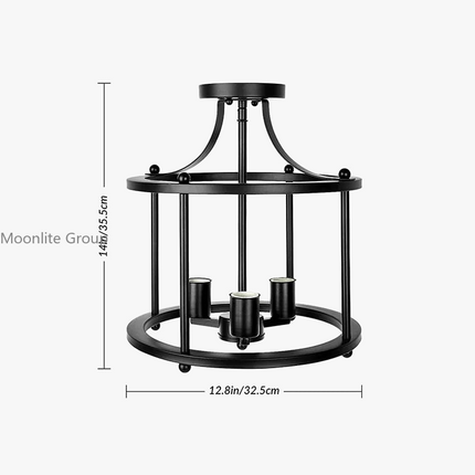 Plafonnier industriel en fer forgé noir à trois têtes LED — LZ4X9P