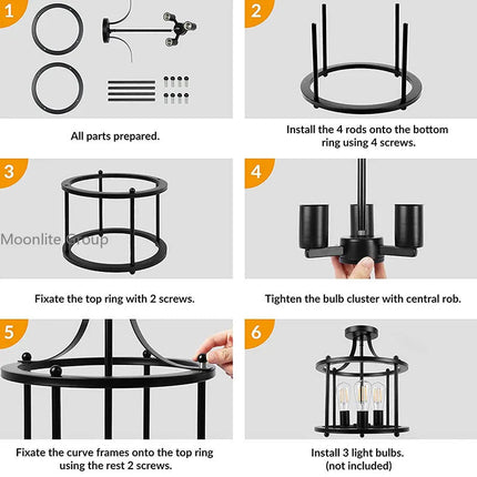 Plafonnier industriel en fer forgé noir à trois têtes LED — LZ4X9P