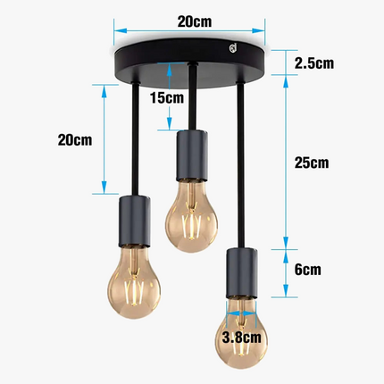 Plafonnier industriel noir à 5 lampes style vintage — LZ4X9J