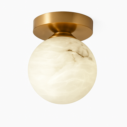 Plafonnier LED boule en marbre et laiton doré carré pour entrée et balcon — LZ4X9T2