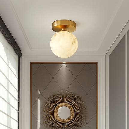 Plafonnier LED boule en marbre et laiton doré carré pour entrée et balcon — LZ4X9T2