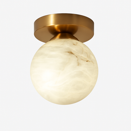 Plafonnier LED boule en marbre et laiton doré carré pour entrée et balcon — LZ4X9T2