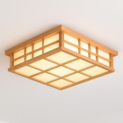 Plafonnier LED carré en bois style japonais pour cuisine et restaurant — LZ4X9T2