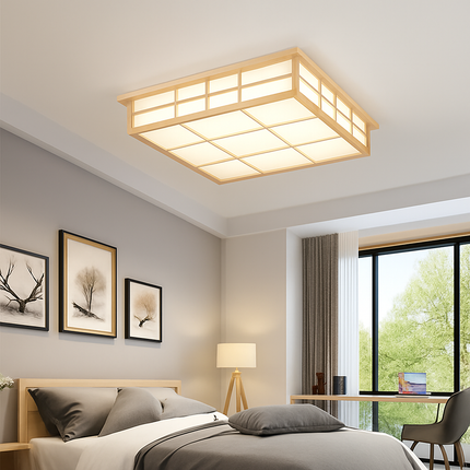 Plafonnier LED carré en bois style japonais pour cuisine et restaurant — LZ4X9T2