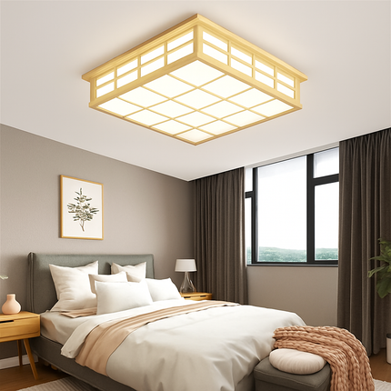 Plafonnier LED carré en bois style japonais pour cuisine et restaurant — LZ4X9T2