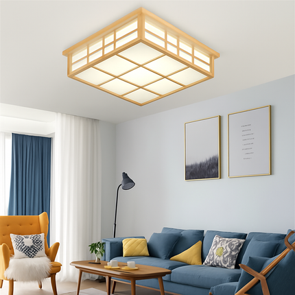 Plafonnier LED carré en bois style japonais pour cuisine et restaurant — LZ4X9T2