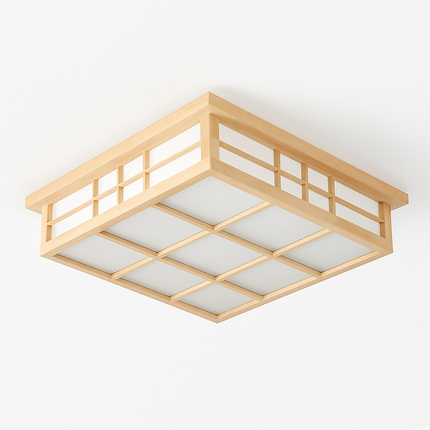Plafonnier LED carré en bois style japonais pour cuisine et restaurant — LZ4X9T2