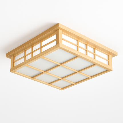Plafonnier LED carré en bois style japonais pour cuisine et restaurant — LZ4X9T2