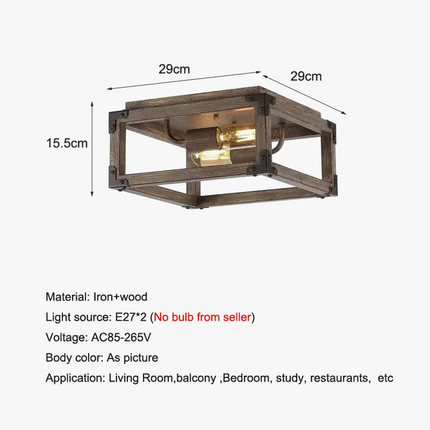 Plafonnier carré en bois massif style industriel américain rural — LZ4X9QJ